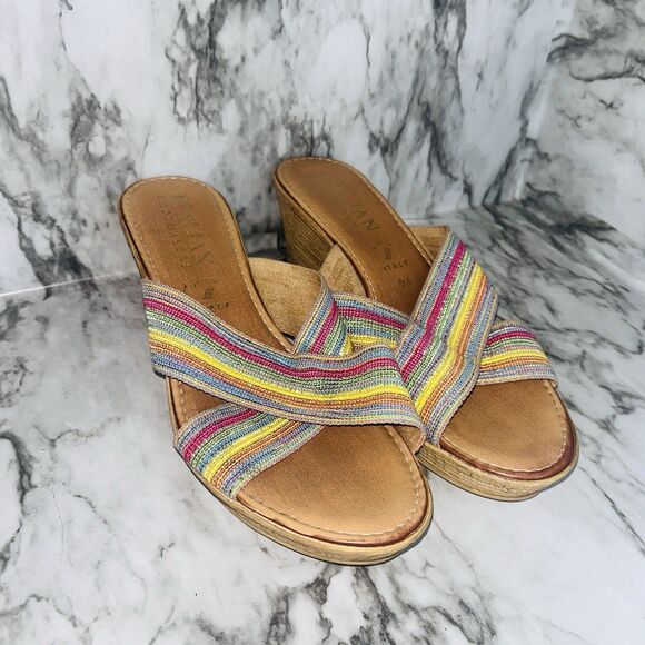 Italian Shoemakers Colorful Wedge Cork Sandals Women 8 1/2 Beach Summer Pool - Picture 1 of 8